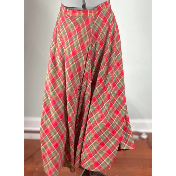 Vintage Skirts Vintage Heirlooms Red Green Plaid Midi Wrap Skirt